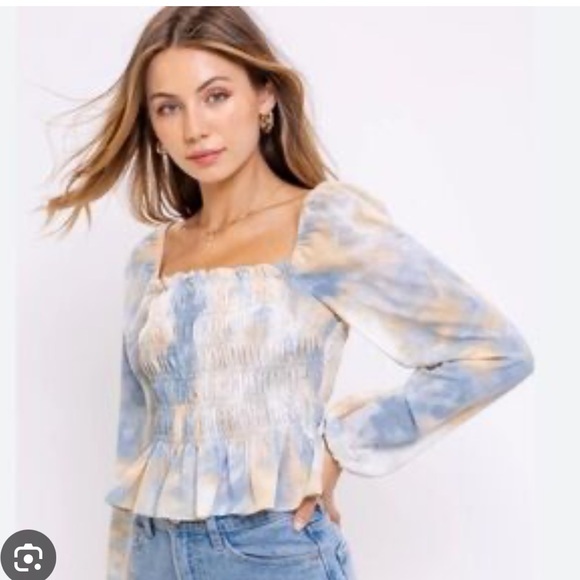Le Lis Tops - Le Lis Blue and Cream Blouse